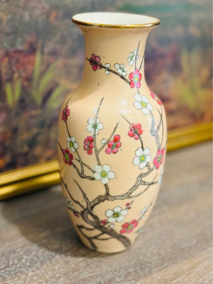 Vintage cherry blossom pink vase 8 h