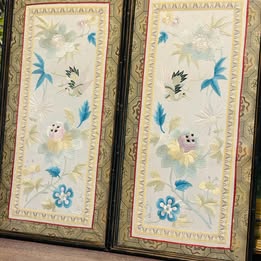 Pair of silk chinese birds 12 x 23 x 1 each