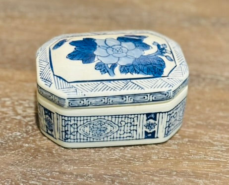 Blue and White Chinoiserie Trinket Box- new