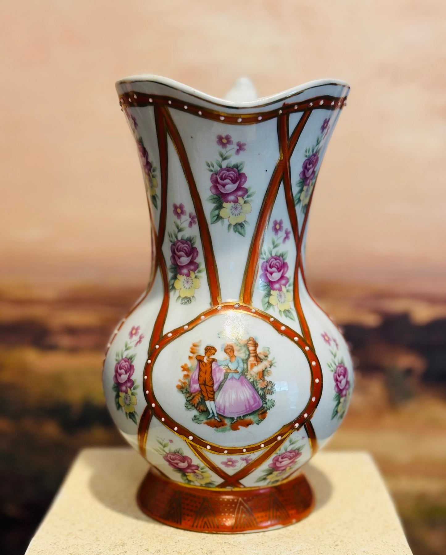 Limoges Courting design pitcher and basin ironstone some chips & 1 wearing section bowl
