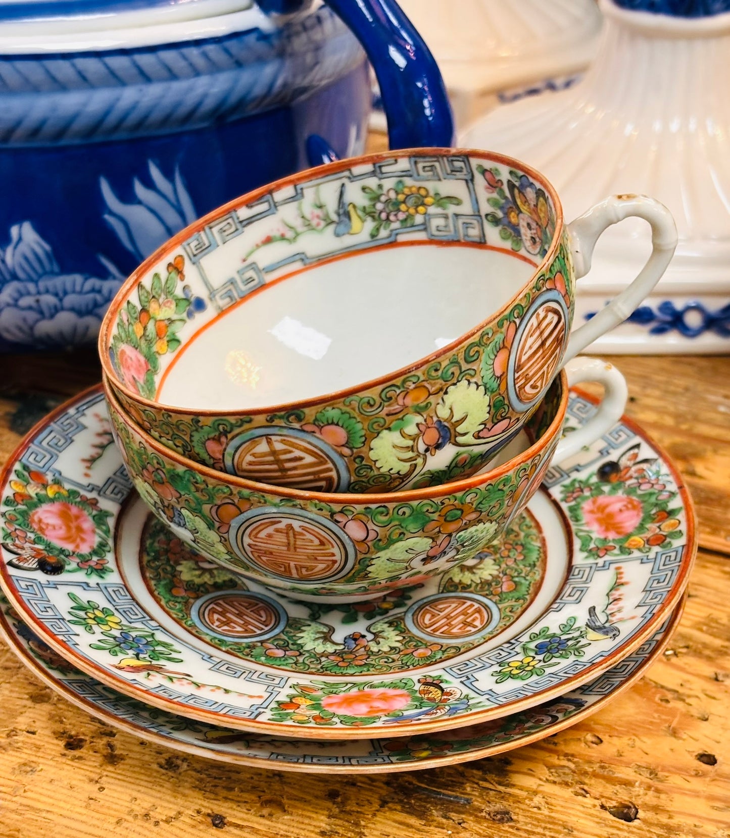 Set of Rose Medallion Tea cups and Saucers- 2 each
