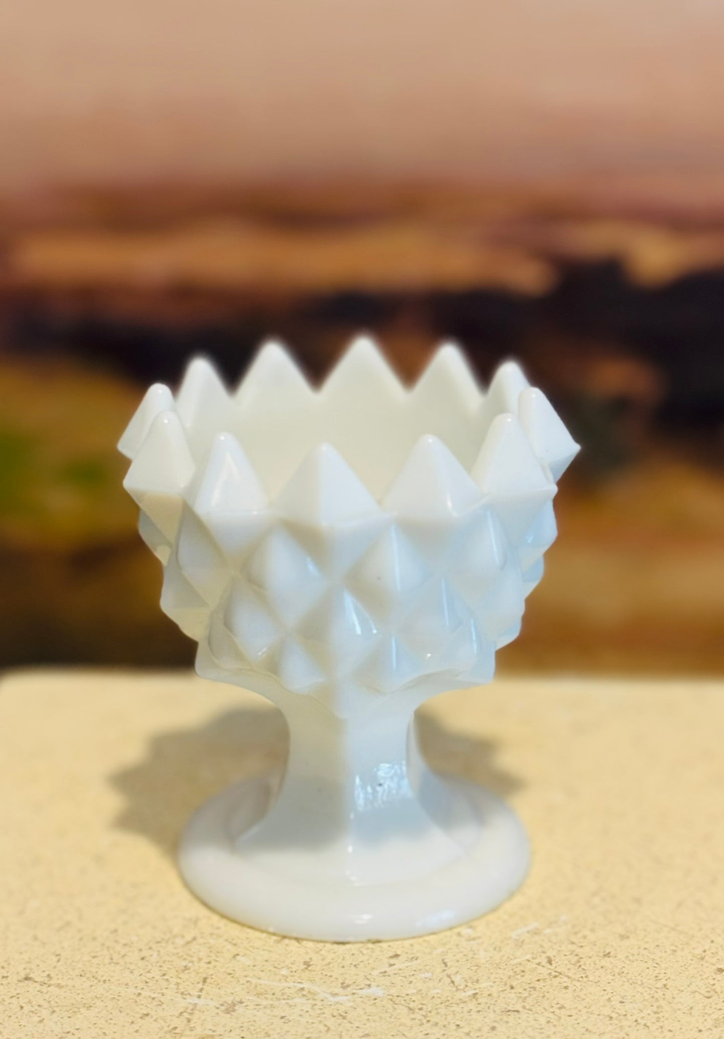 Mini milk glass jagged compote 3 x 3.5