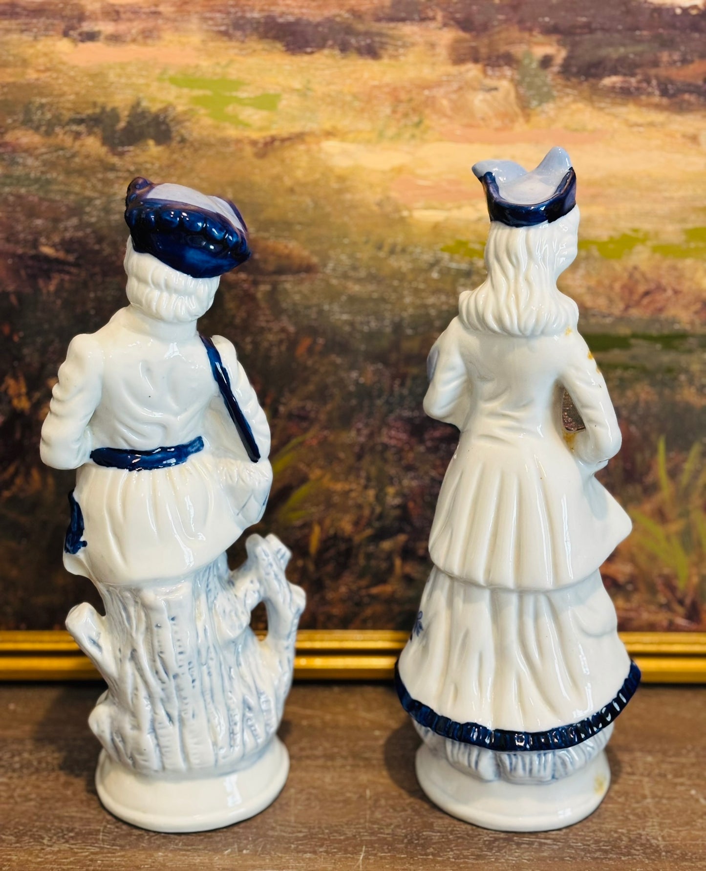 Victorian Blue and white figurines 12 h 4.75 w 4.25 d each