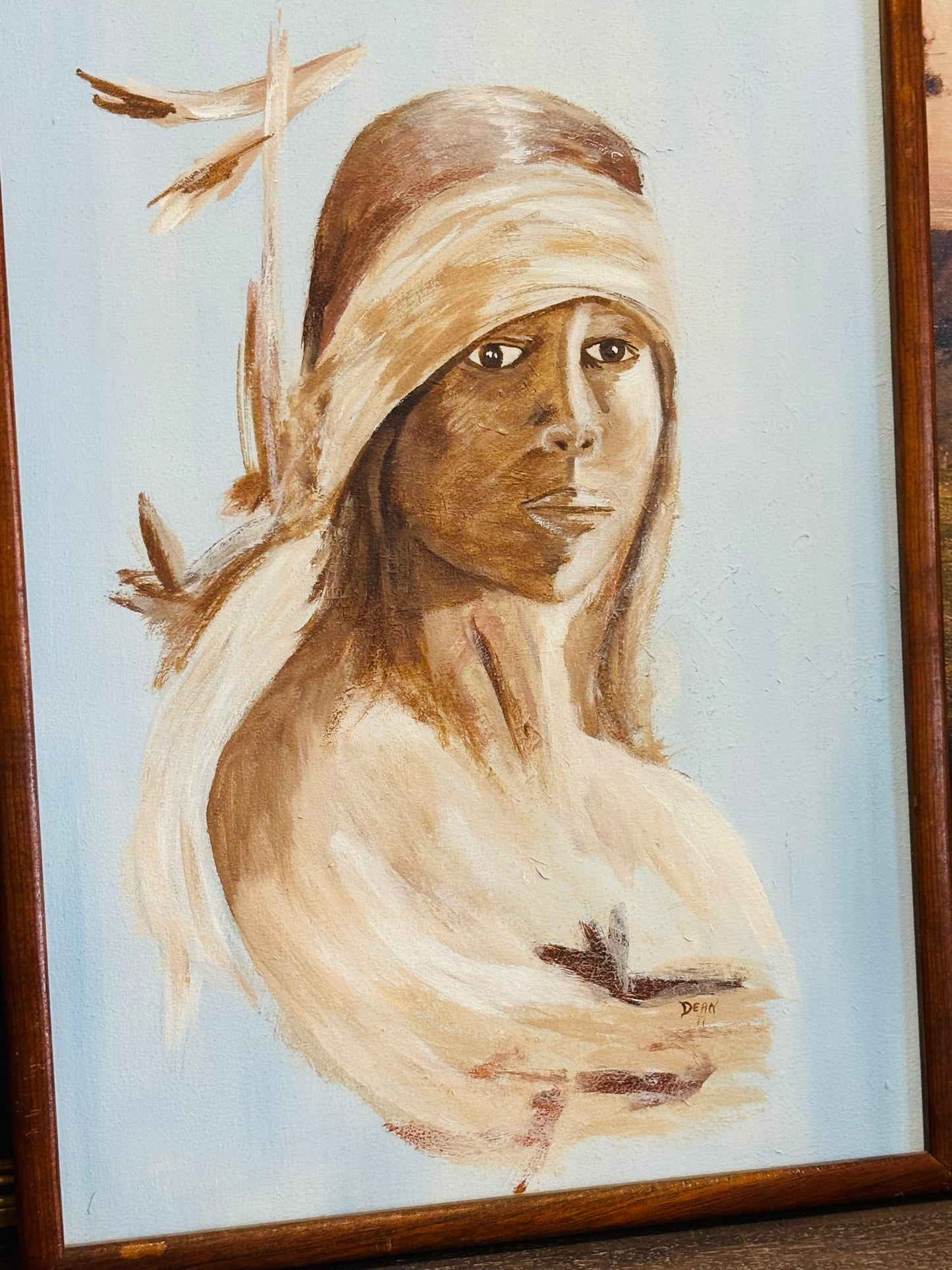 Proud American by Popo and Ruby Lee Blue portrait painting 20.75 h 14.75 w 1.74 d