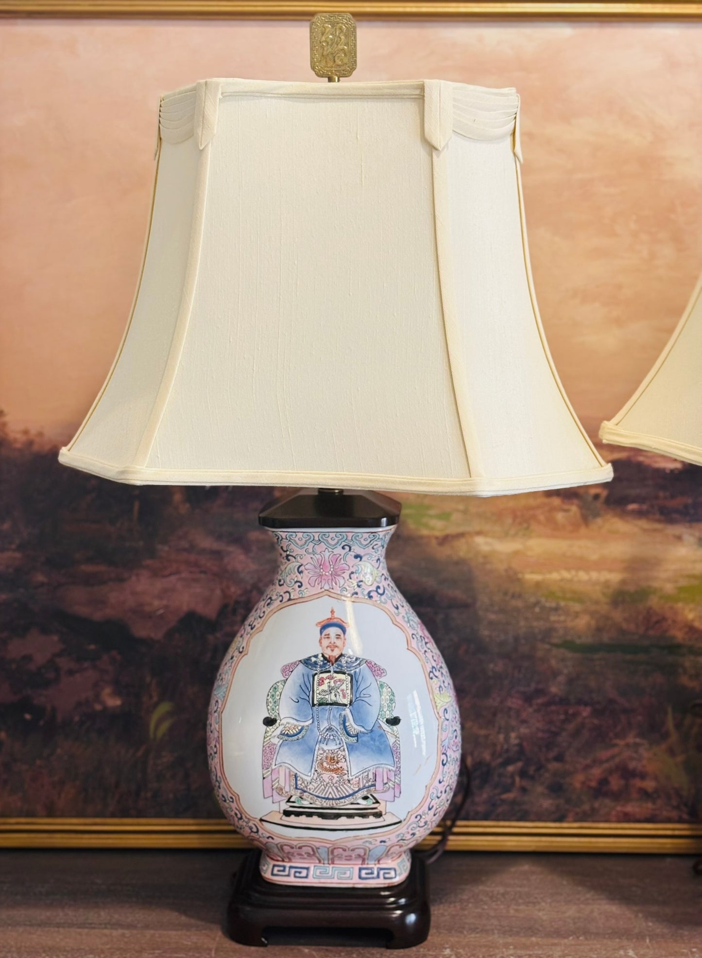 Pair of Vintage Chinoiserie Lamps 30 h to top of shade