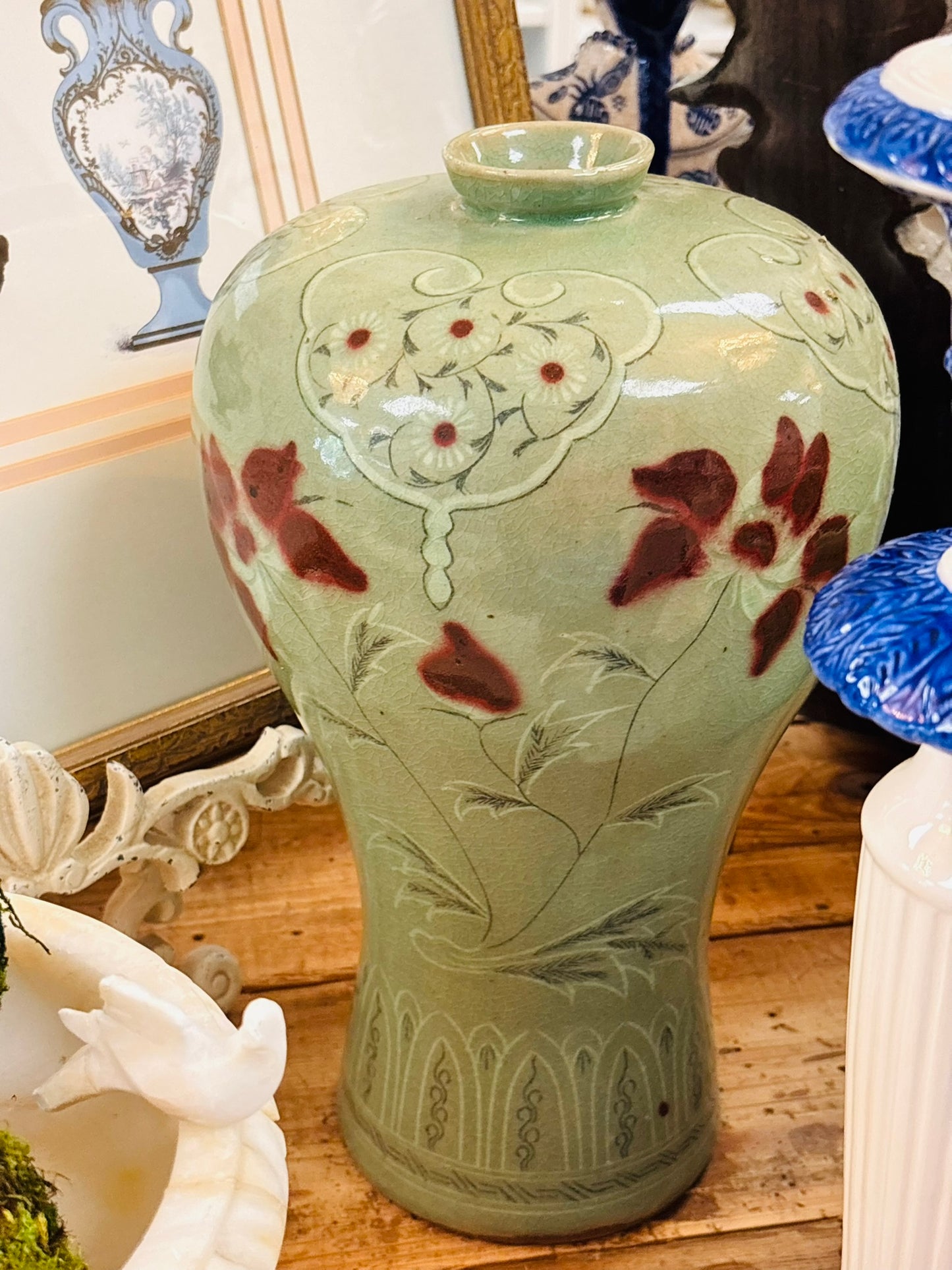 Tall Korean Celadon Vase 13 h