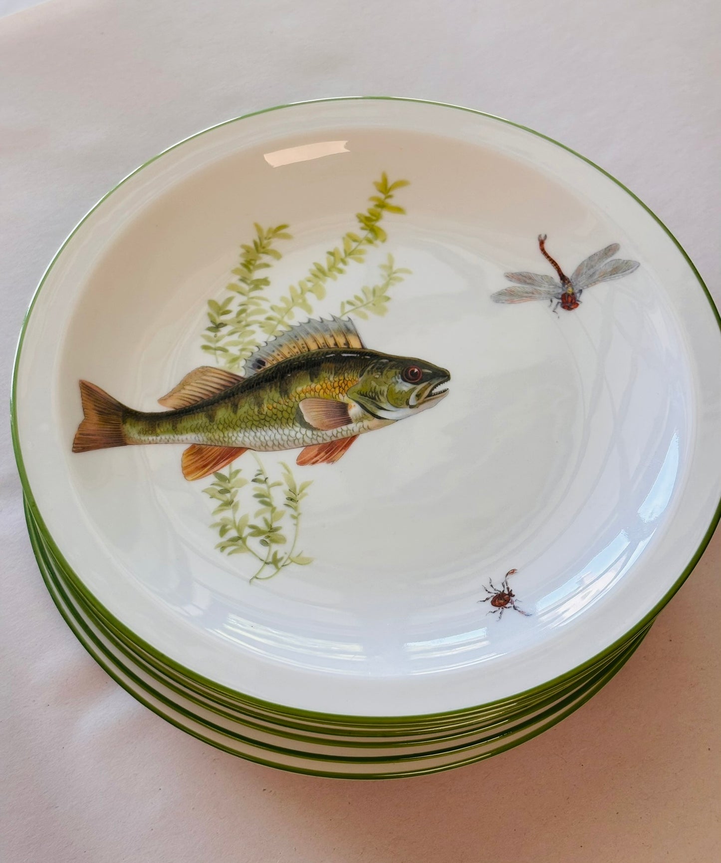 Set of 6 Green Fish Plates Salad Size