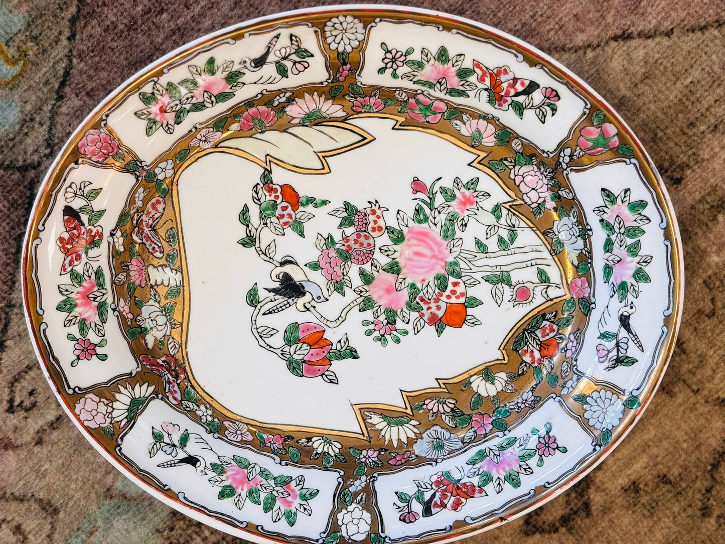 Large Rose Canton Chinoiserie Platter 13 x 11