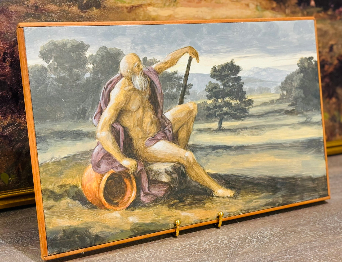 Antique Religious Painting Subject Oil on Board 12 h x 18 w
