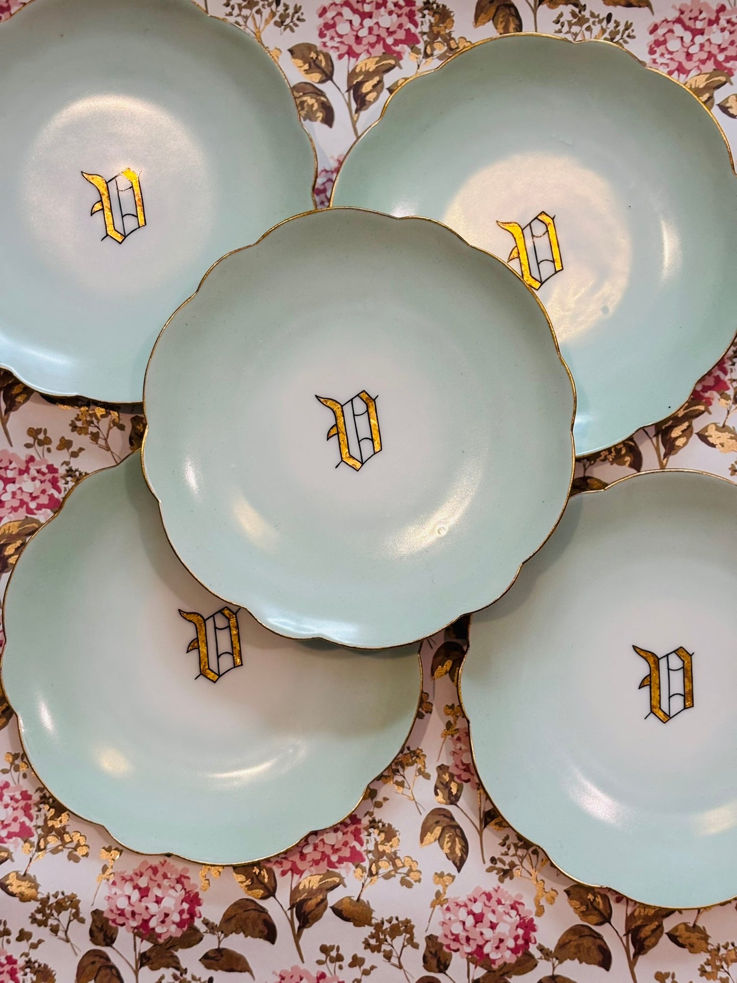 Set of 5 Mint Green J & C Louise Bavaria "D" plates 7 w