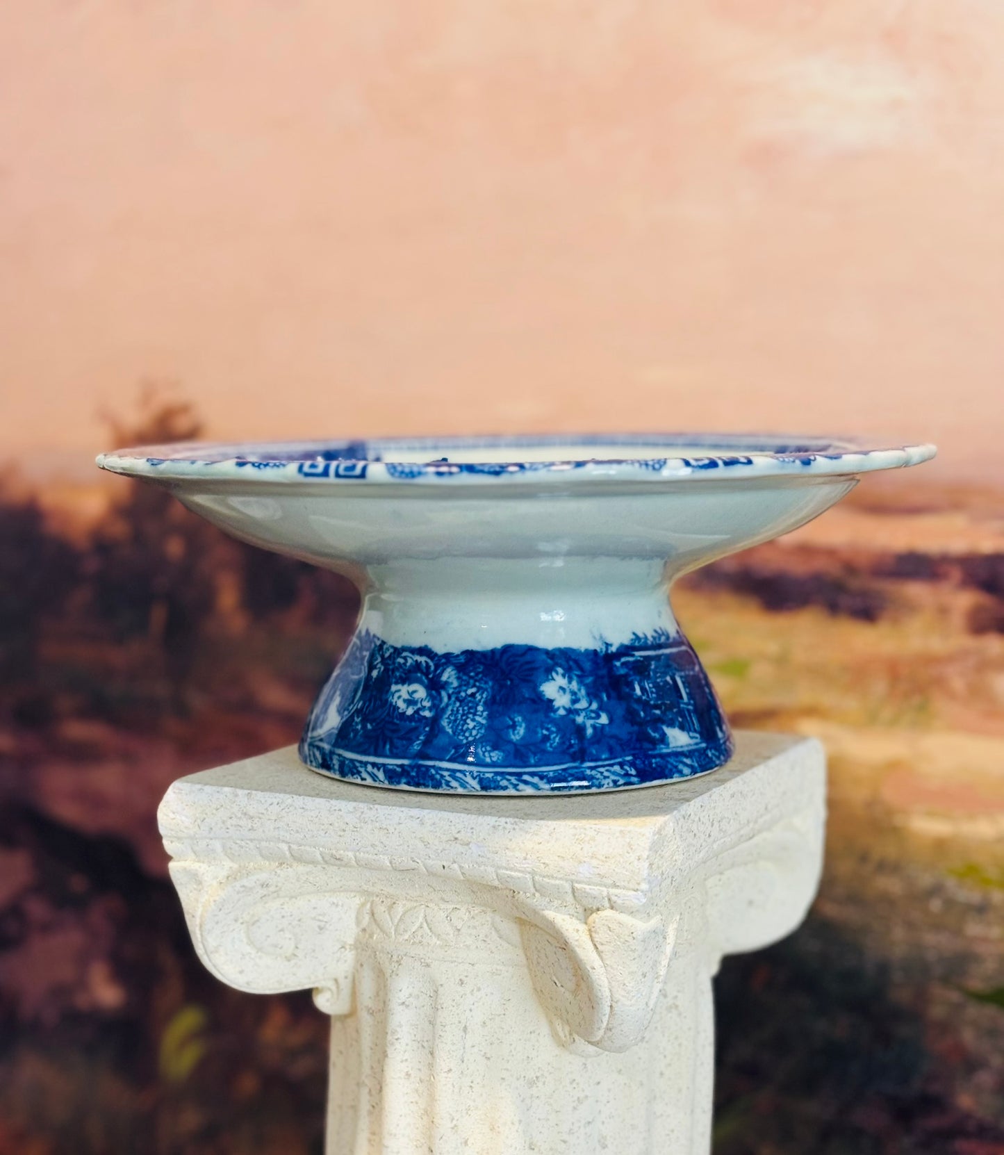 Victoria Blue and White Pedestal Ironstone 10 w x 4 h