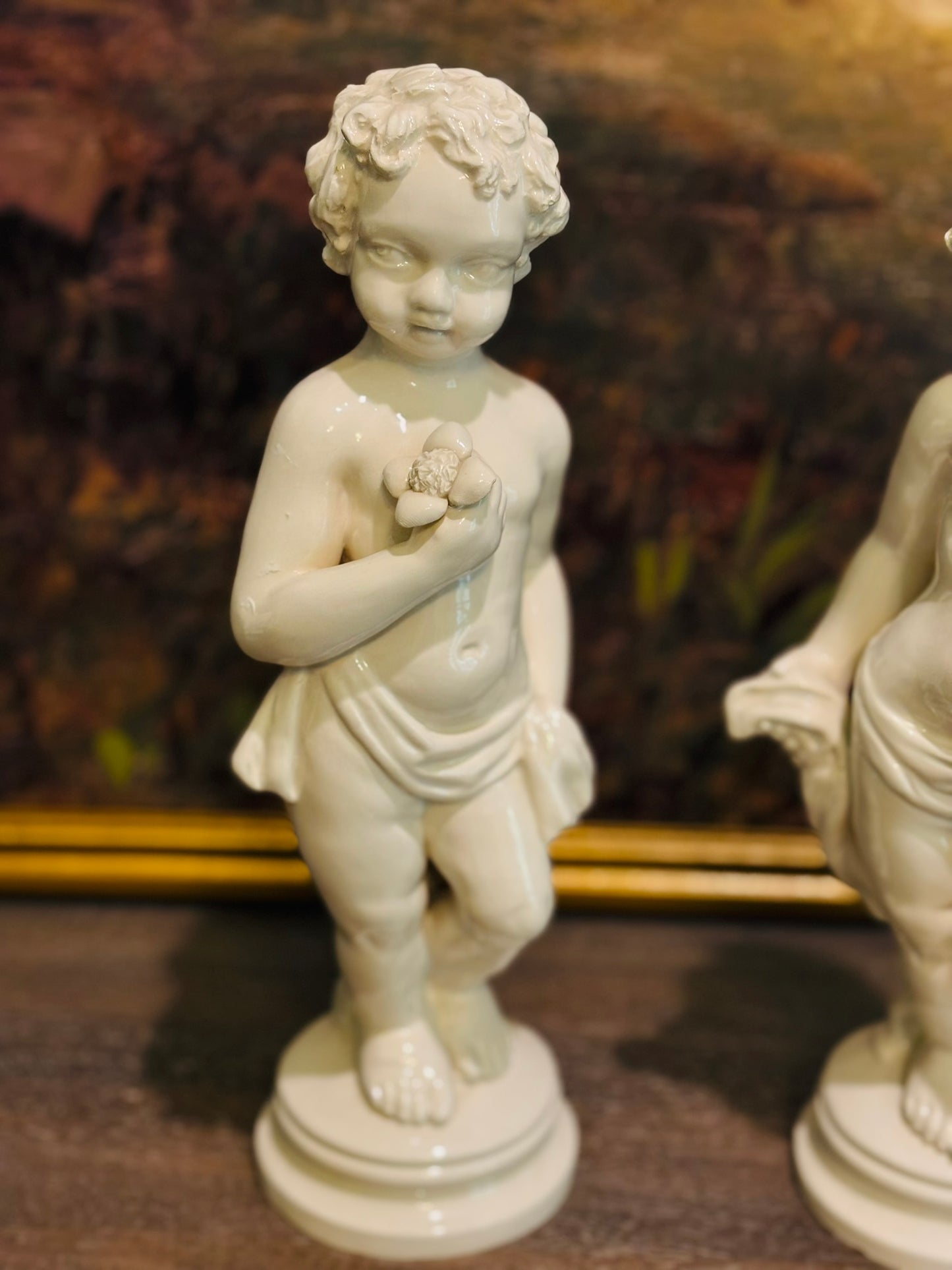 2 Italian Antique Capodimote Statue Putto Angels 36/132 Italy 11.5 high