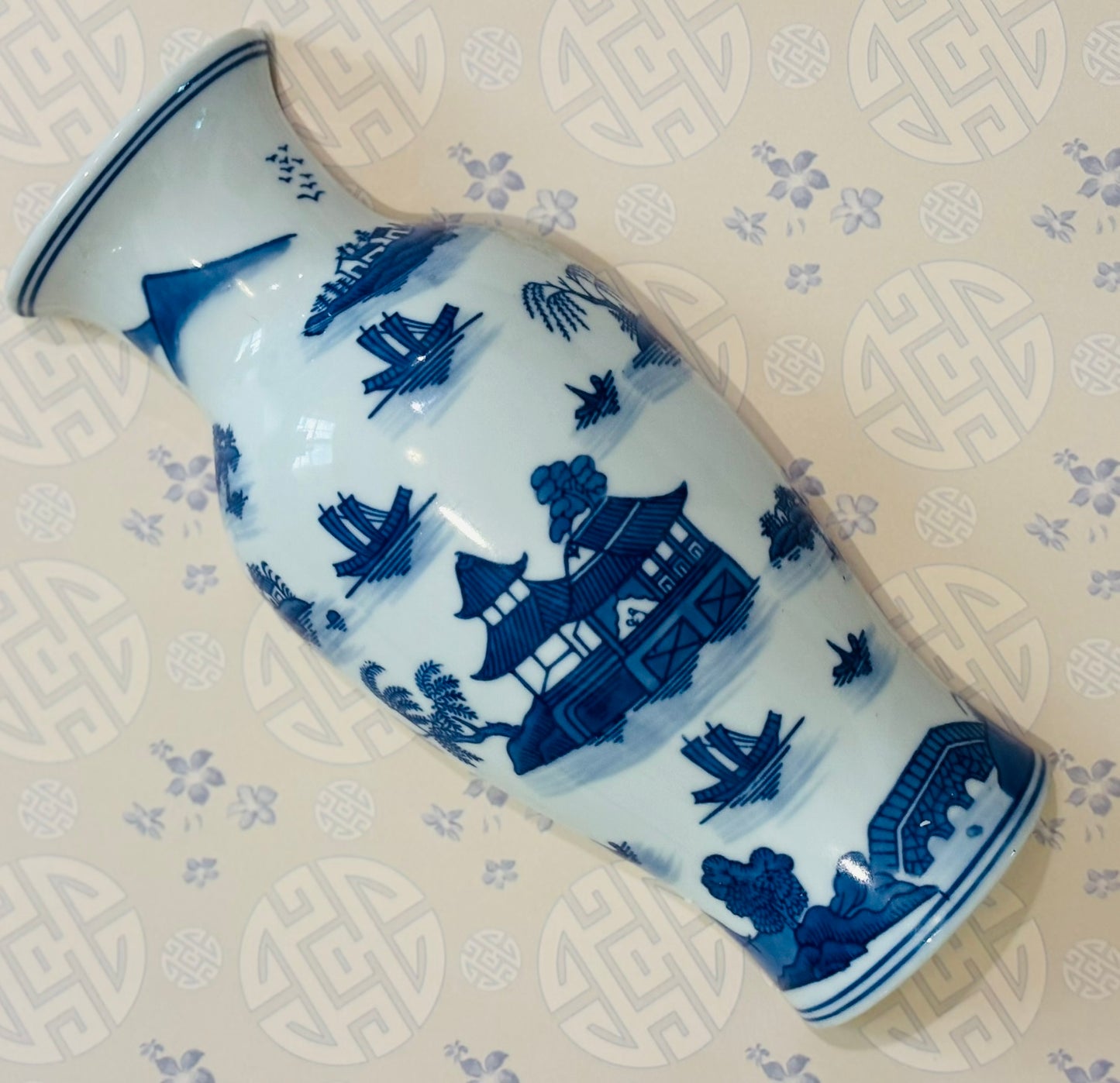 Blue and White Chinoiserie Wall Pocket 10 h 4.5 w 2.5 d