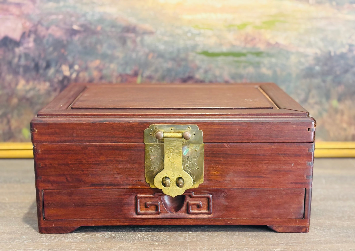 Large Wood Chinese Box with Brass 14 x 10 x 5.75 h