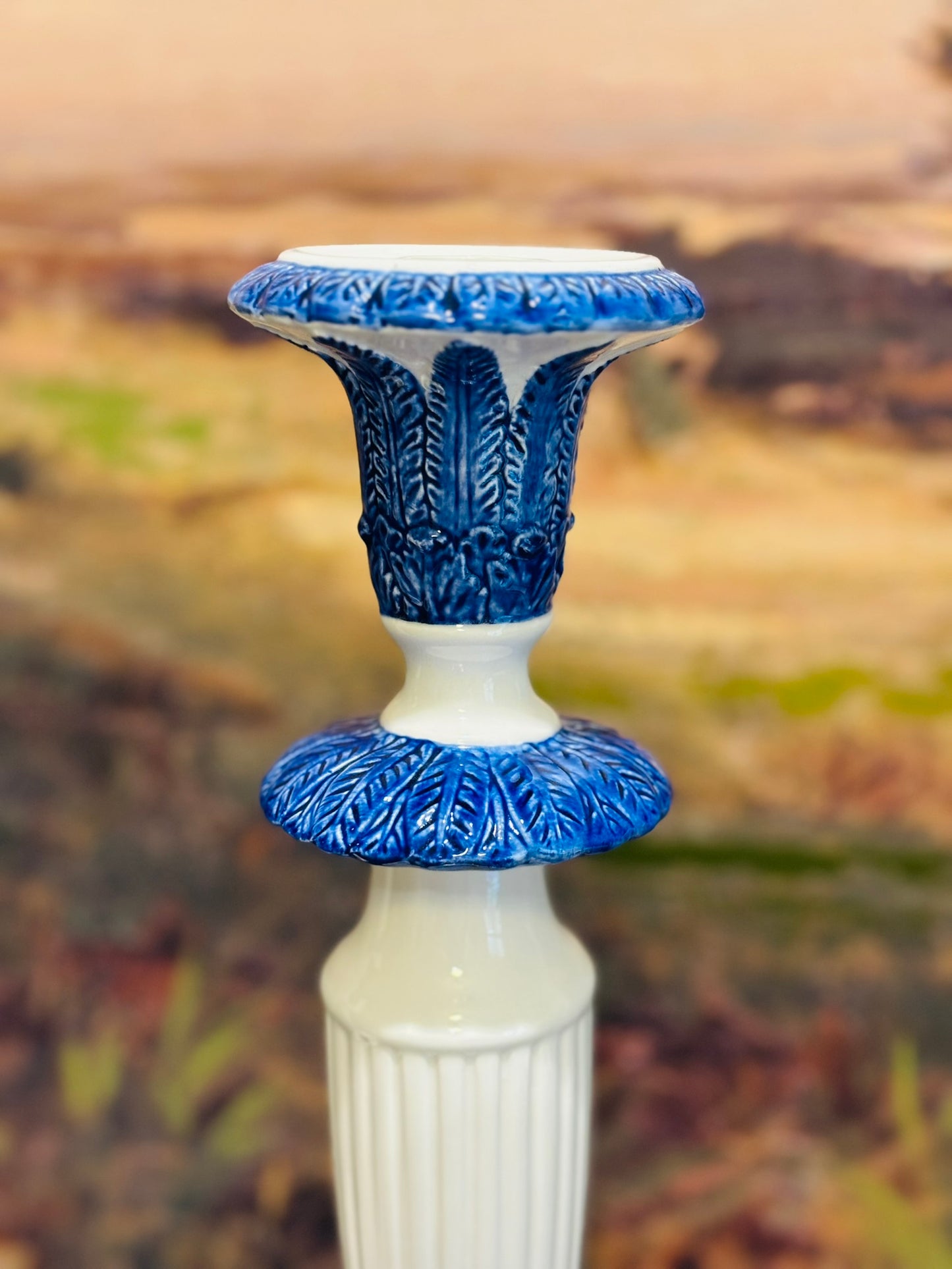 Set of Japan Omnibus Blue and White Tall Candlesticks 15.25
