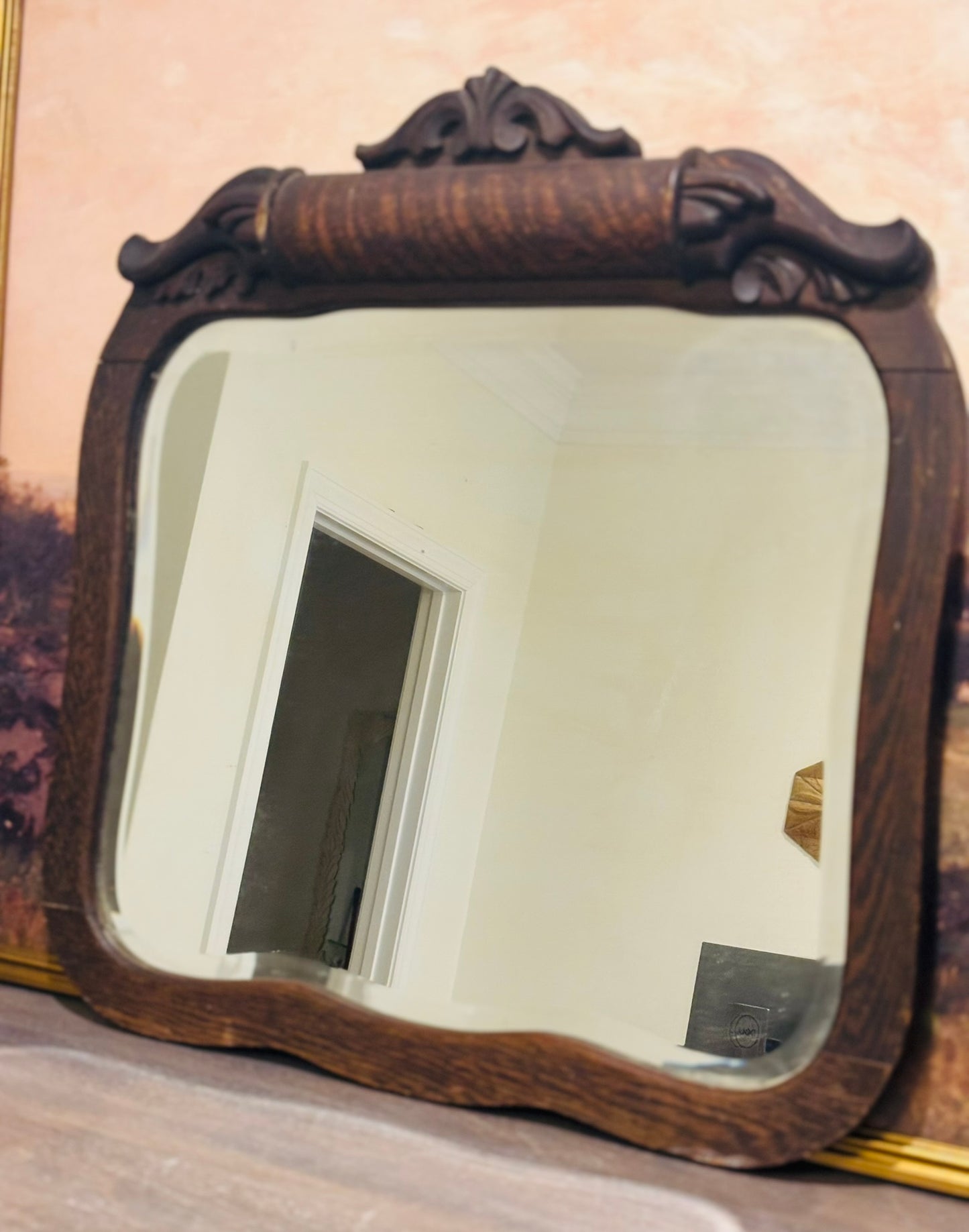 Large dark wood antique mirror 26.5 w x 28 h