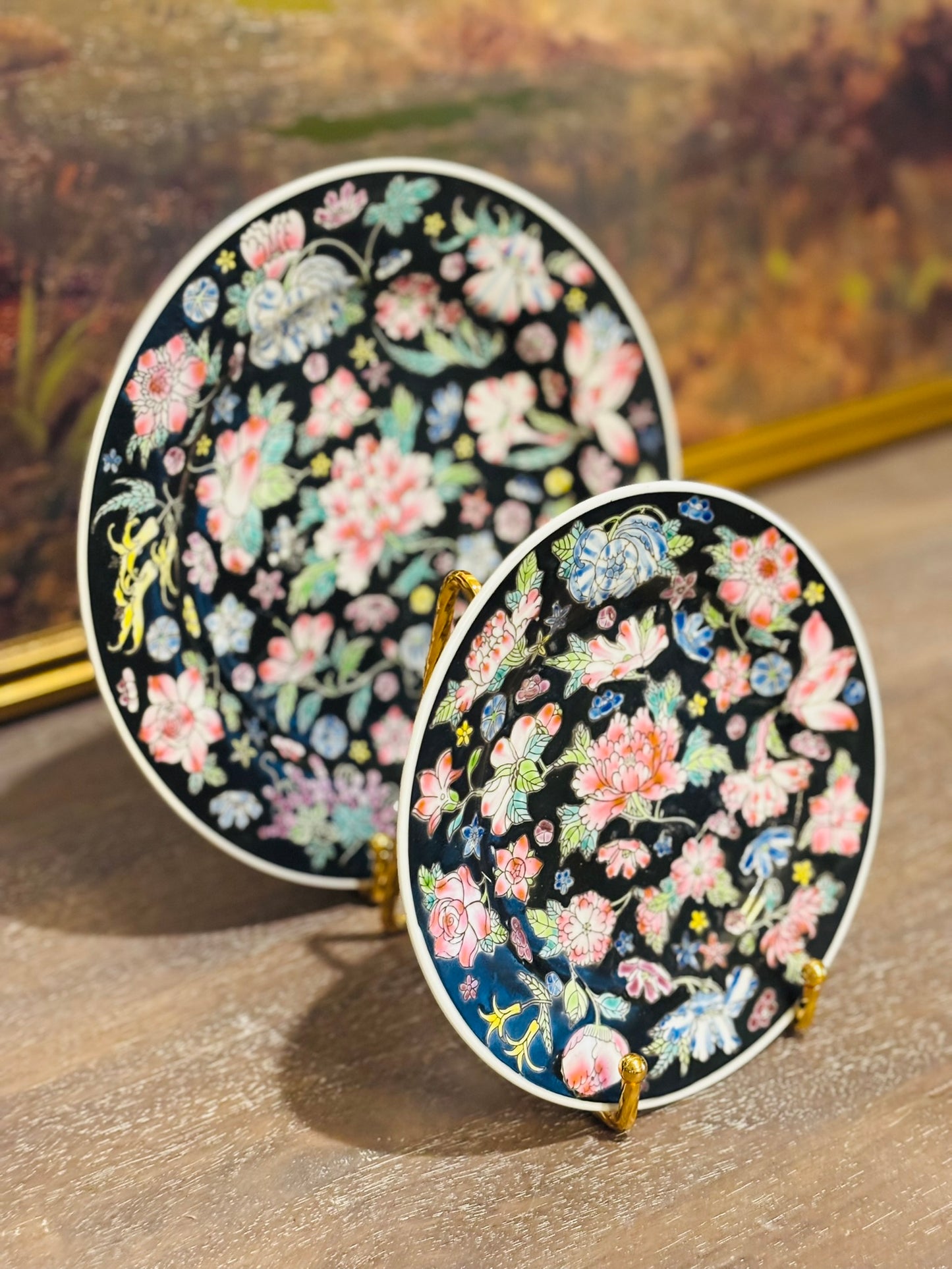 Vintage Chinese Mille Fleur Porcelain Hand Painted Plates