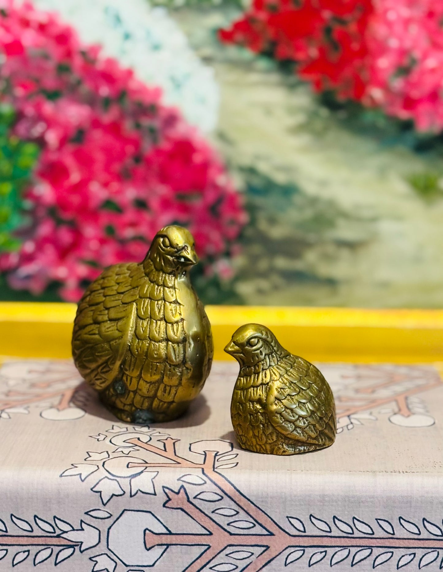 Brass pair of quails big 3.75 d 3 w 4 h small 2.25 d 2.25 h 1.5 w