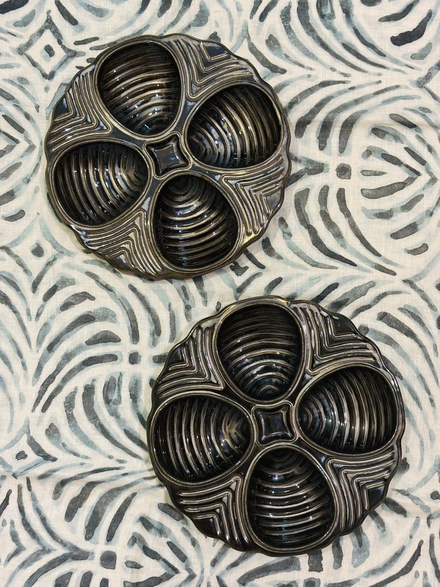 Pair of clam/oyster plates each 8 w x 1.5 h