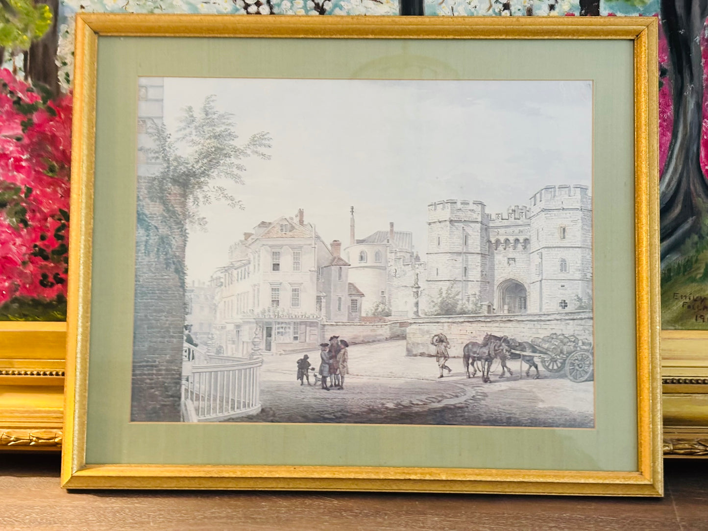 Matted castle pic with green silk matting 16 x 20 x 1