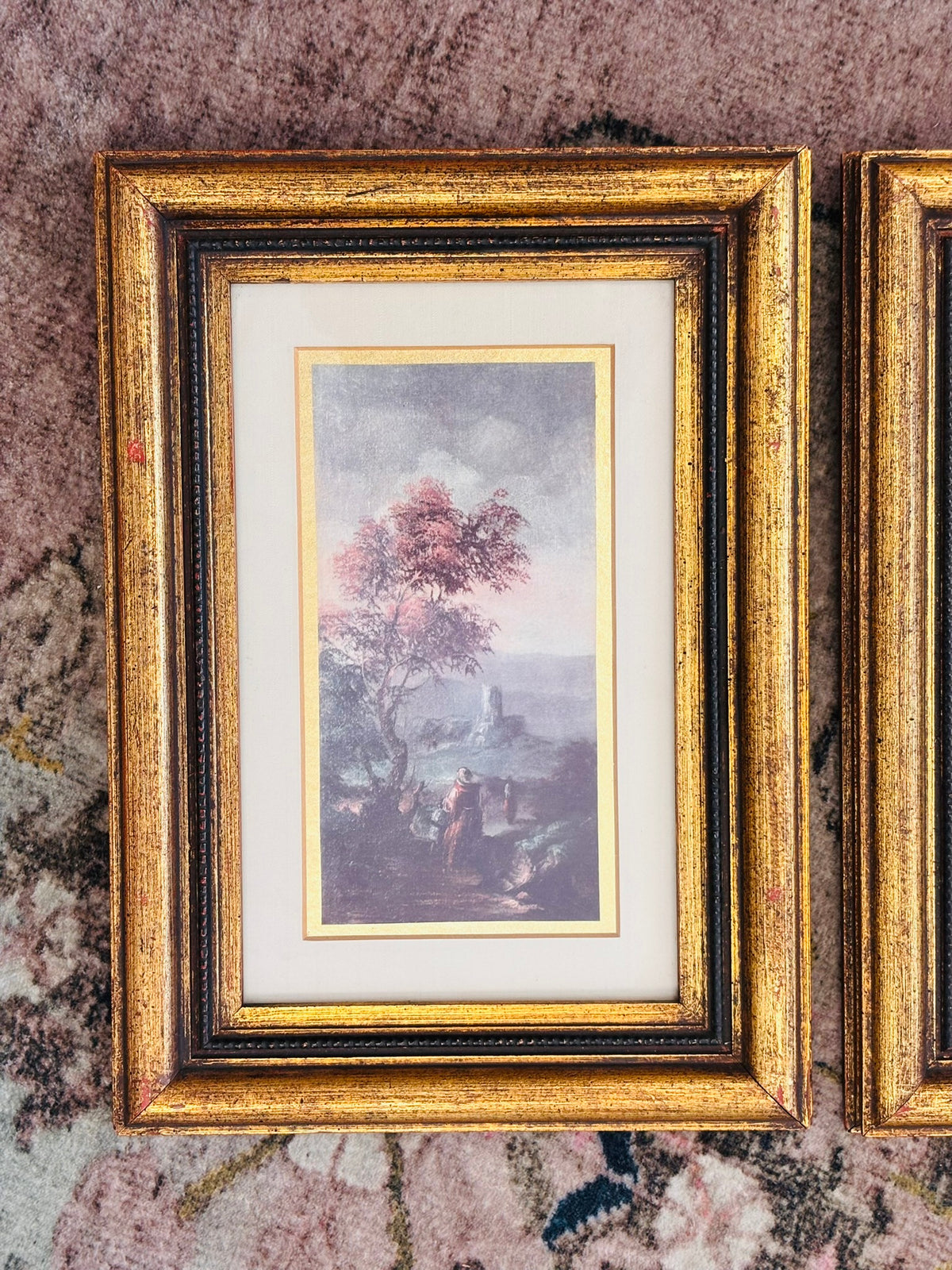 Pair Vintage European Landscape Prints in Gilt Frames – 12" x 8.75"