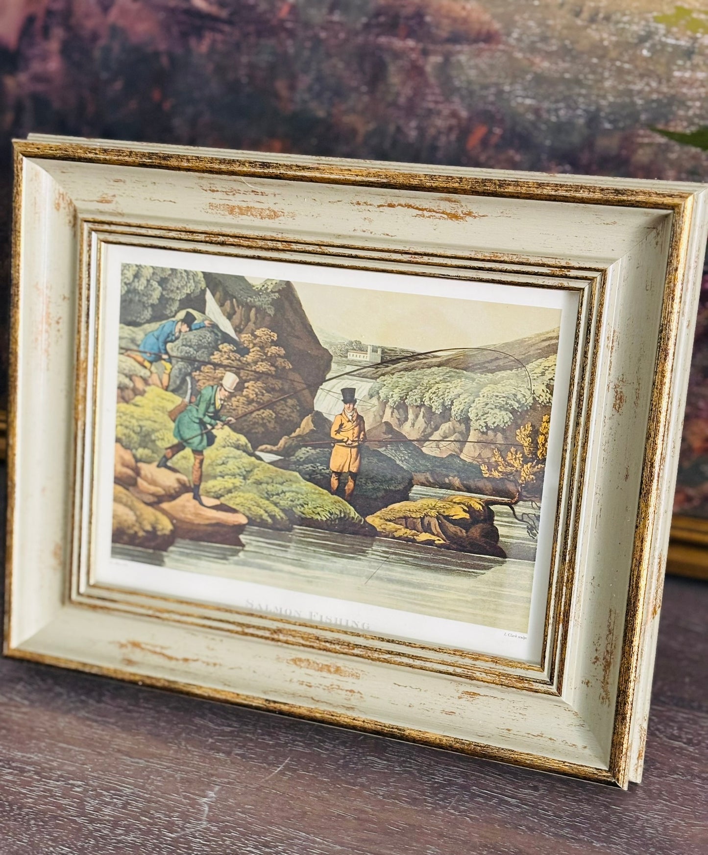 Henry Thomas Alken framed "Salmon Fishing" print 8 h x 10 w x 1 d