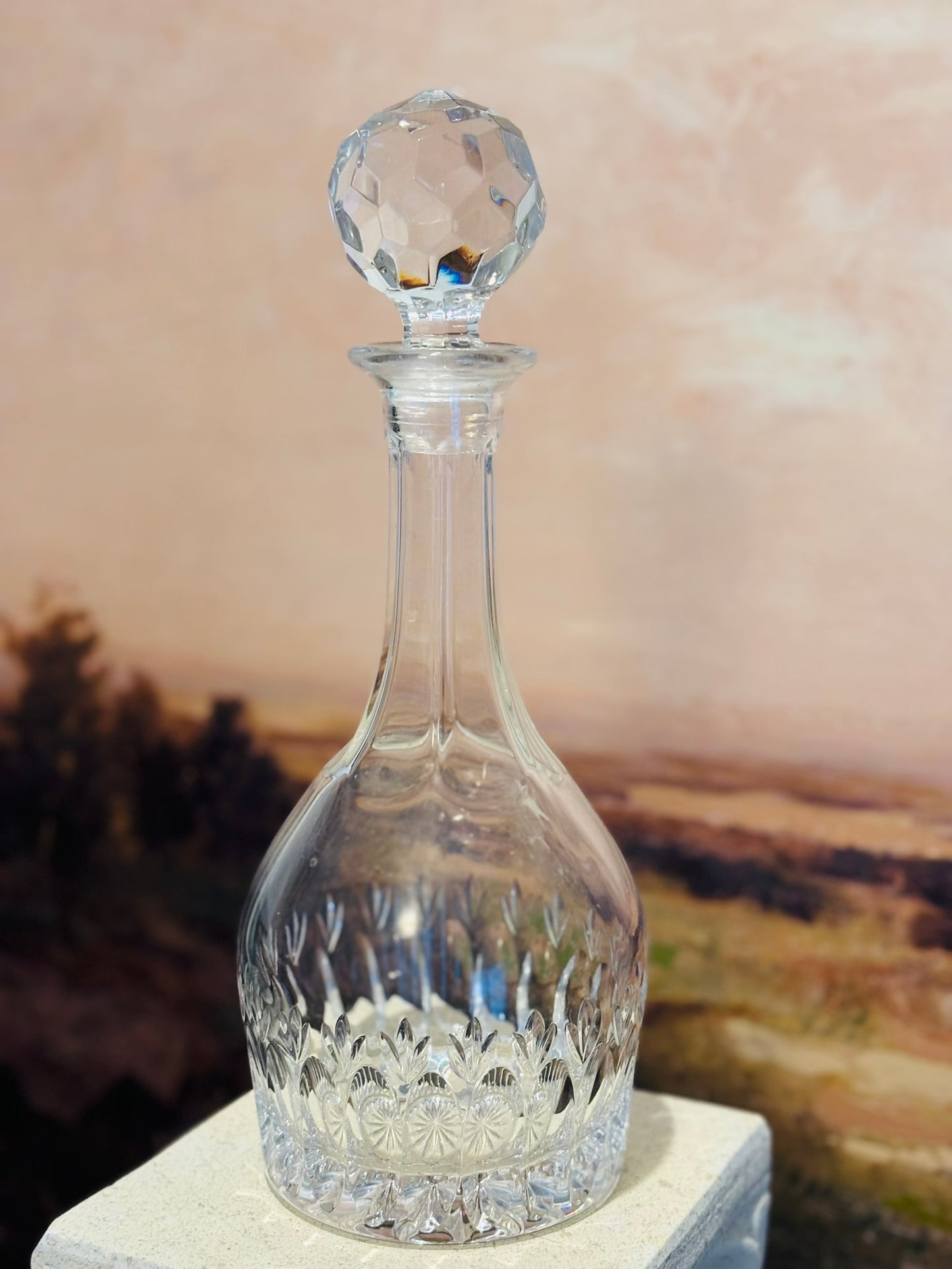 Heavy Cut Glass Decanter 12h 4.5 w/d