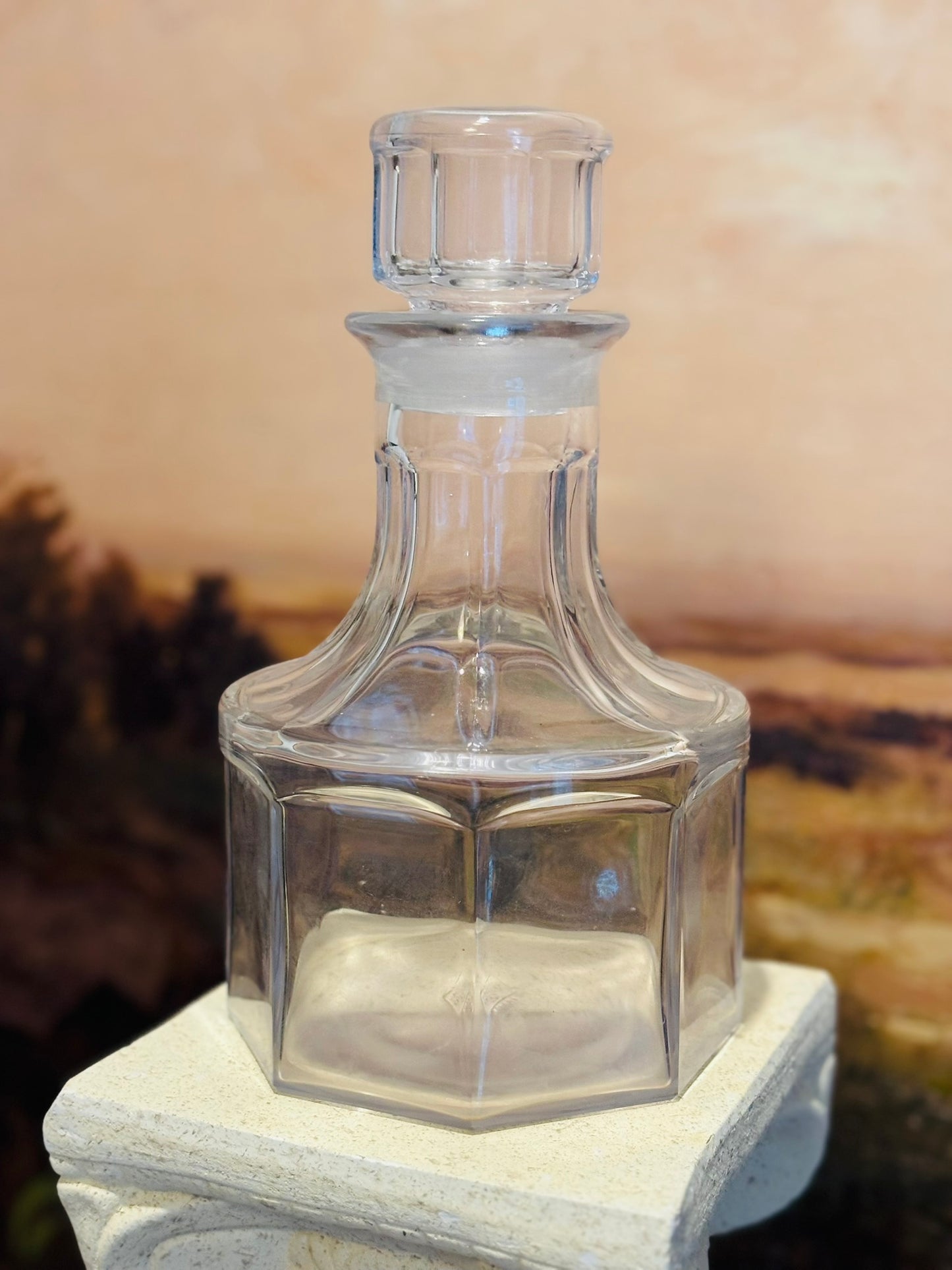 Heavy Glass Decanter 8 sided 9 inches 9.5 h 5w/d