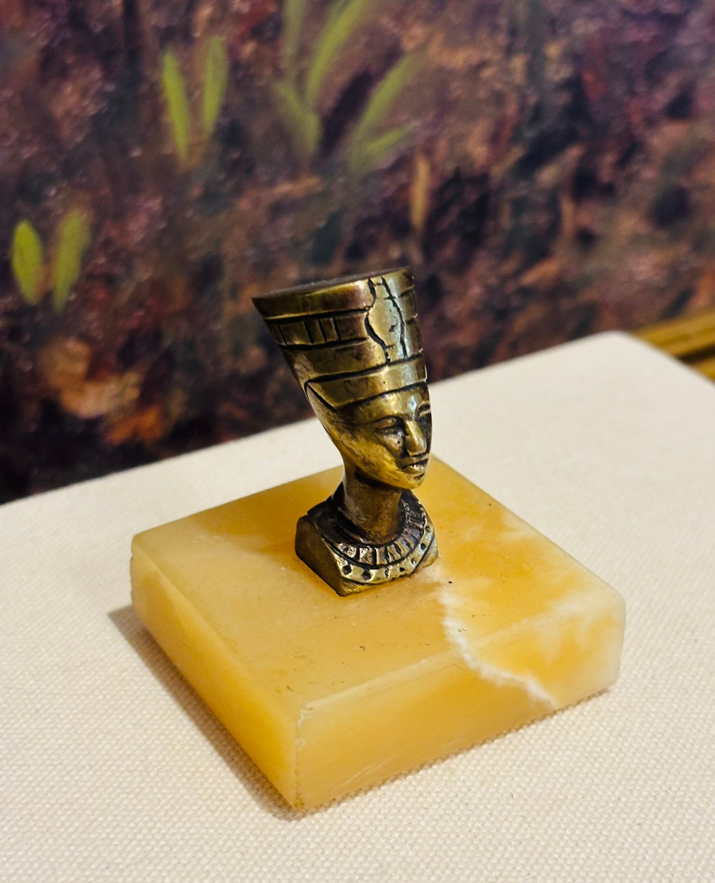 Brass Nefertiti Bust on Onyx Base 2.5 w x 2.5 h