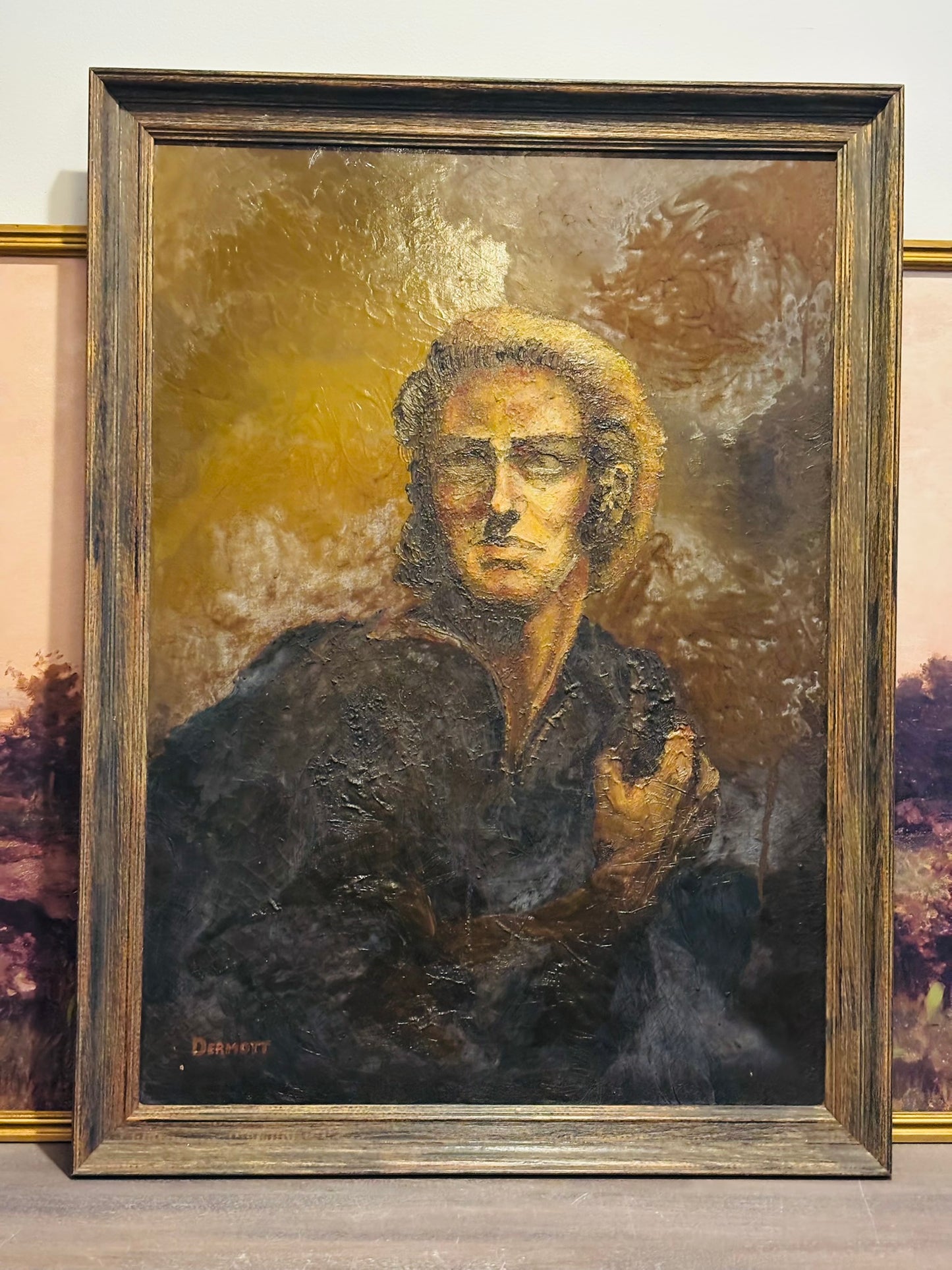 Moody oil of man portrait 27.5 x 36.5 signed
