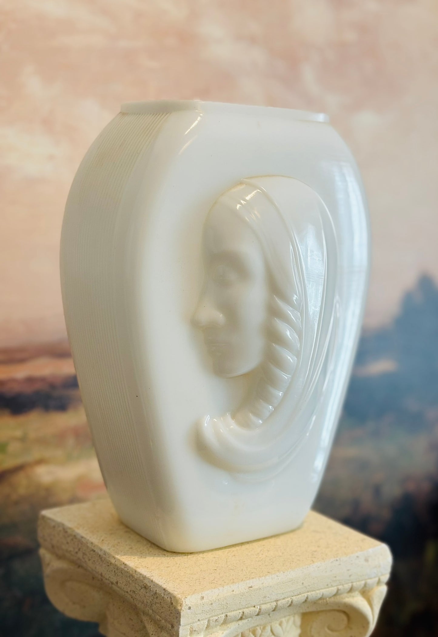Art Deco Phoenix Glass Madonna Vase 11 h 8 w 6 d