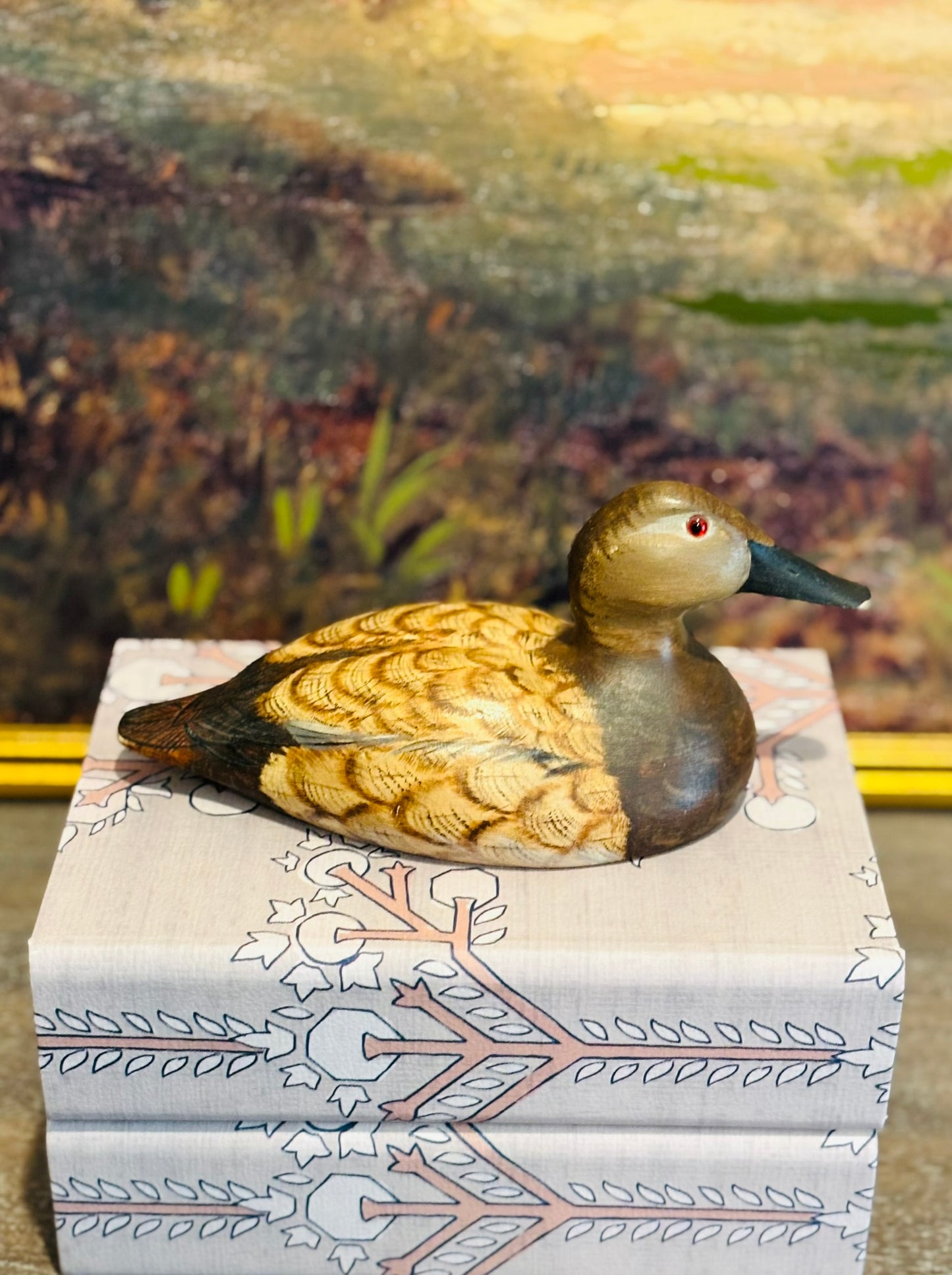 Wooden Canvasback Decoy signed on bottom 1981 9 l 4 h