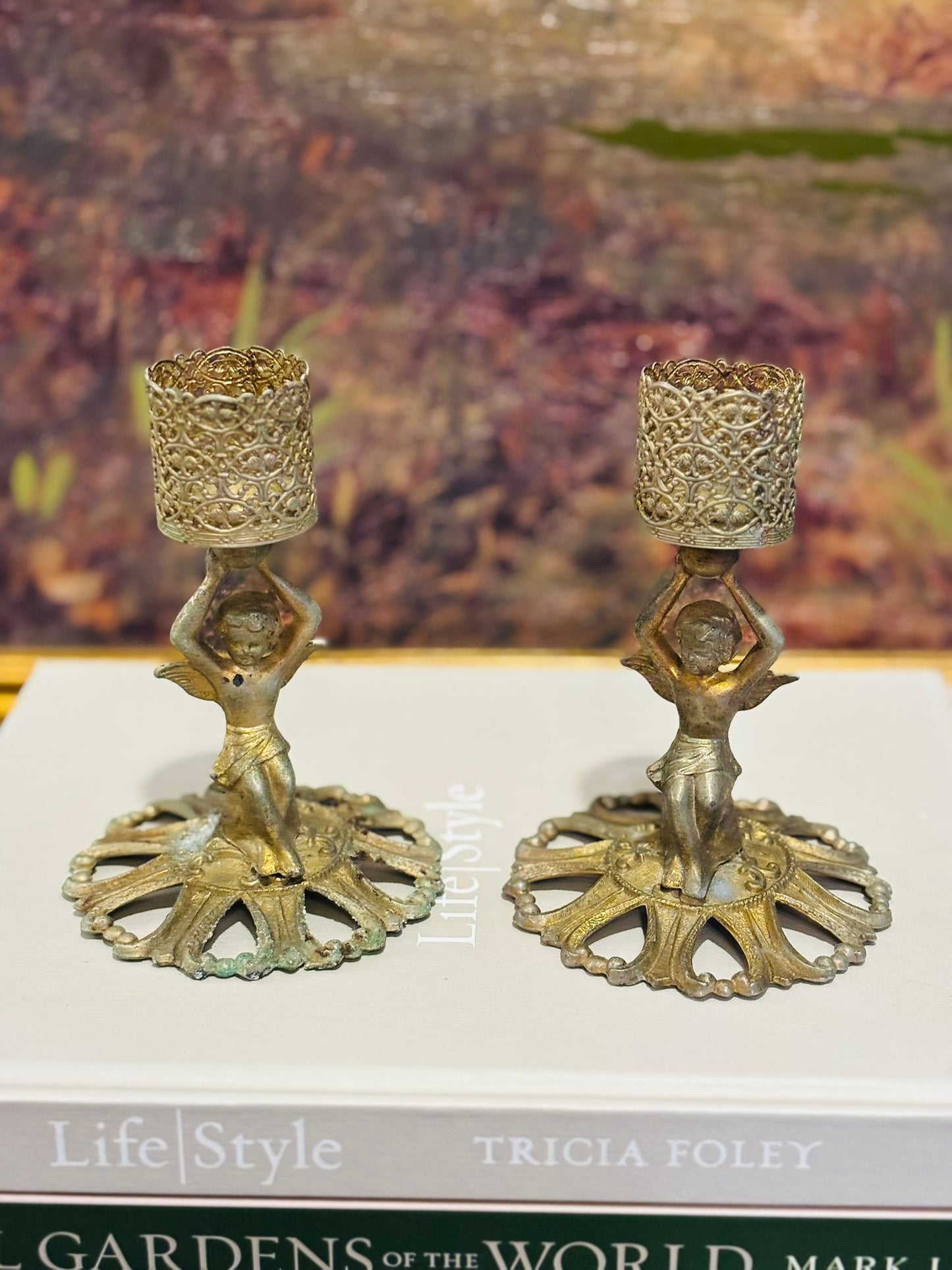 Pair of Revlon Filigree Lipstick holders 5.25 x 3.5 each