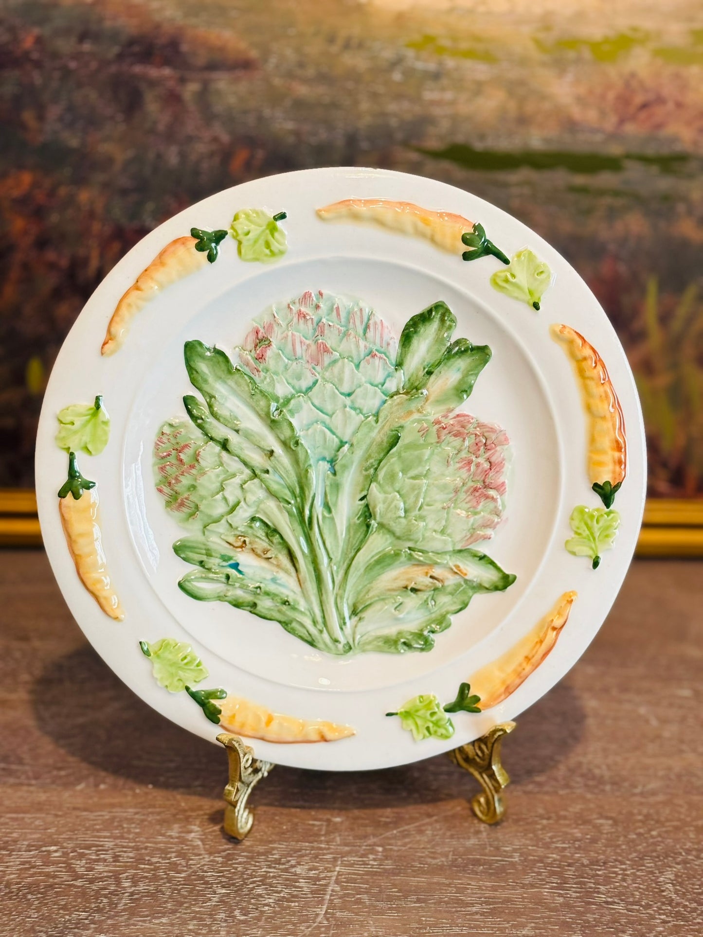 Set of 5 majolica San Mares Made in Italy Veggie plates 8.5 w each