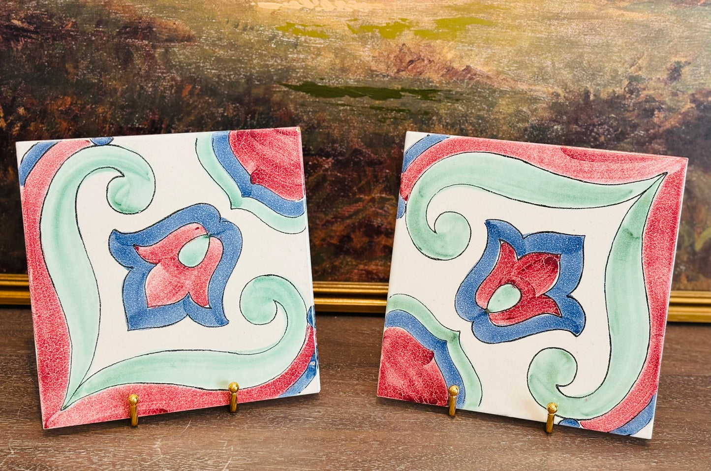 Pair of Italian Colorful Tiles 8 square