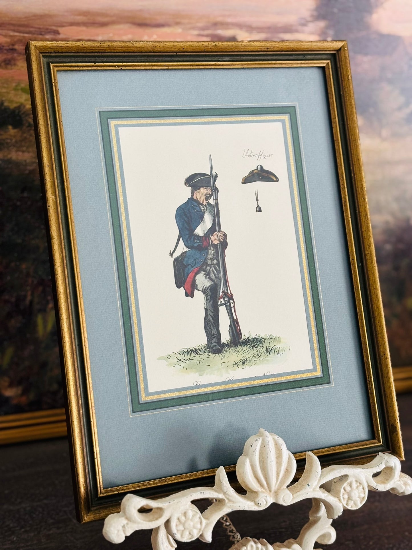 Framed Unteroffizier by Menzel Watercolor 9 x 12