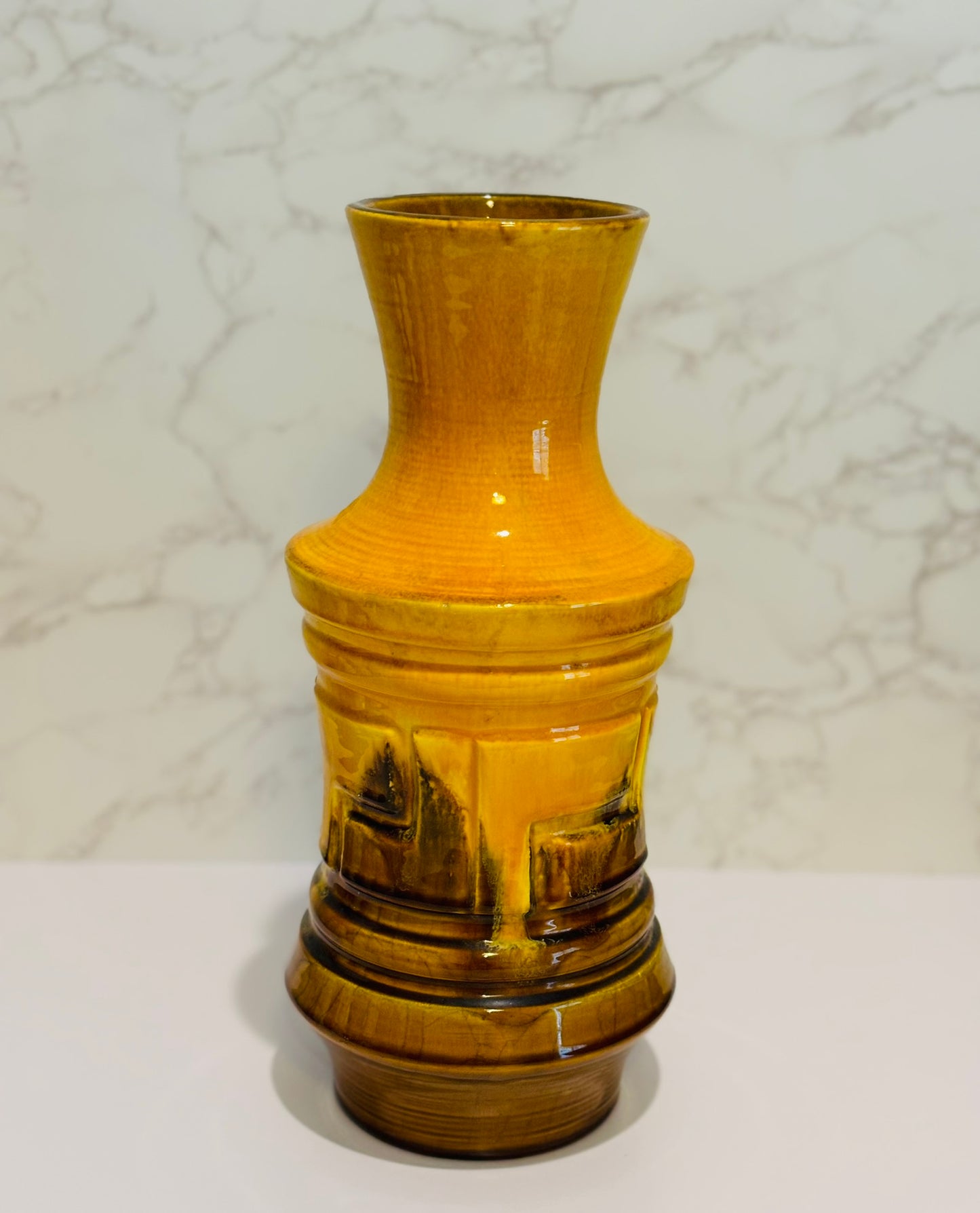 Yellow and Brown Drip Pottery Vase Haeger 12 h 6 d