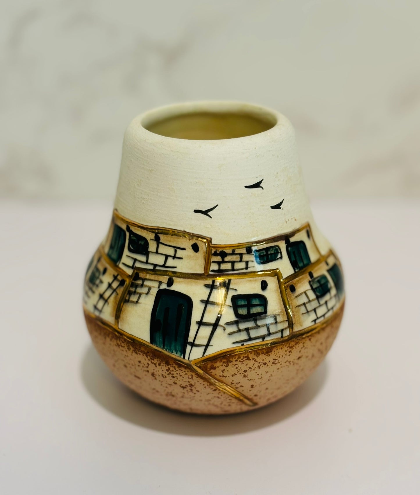 BJ Gore Southwest Pottery Vase Hand Painted and Signed 4 x 4