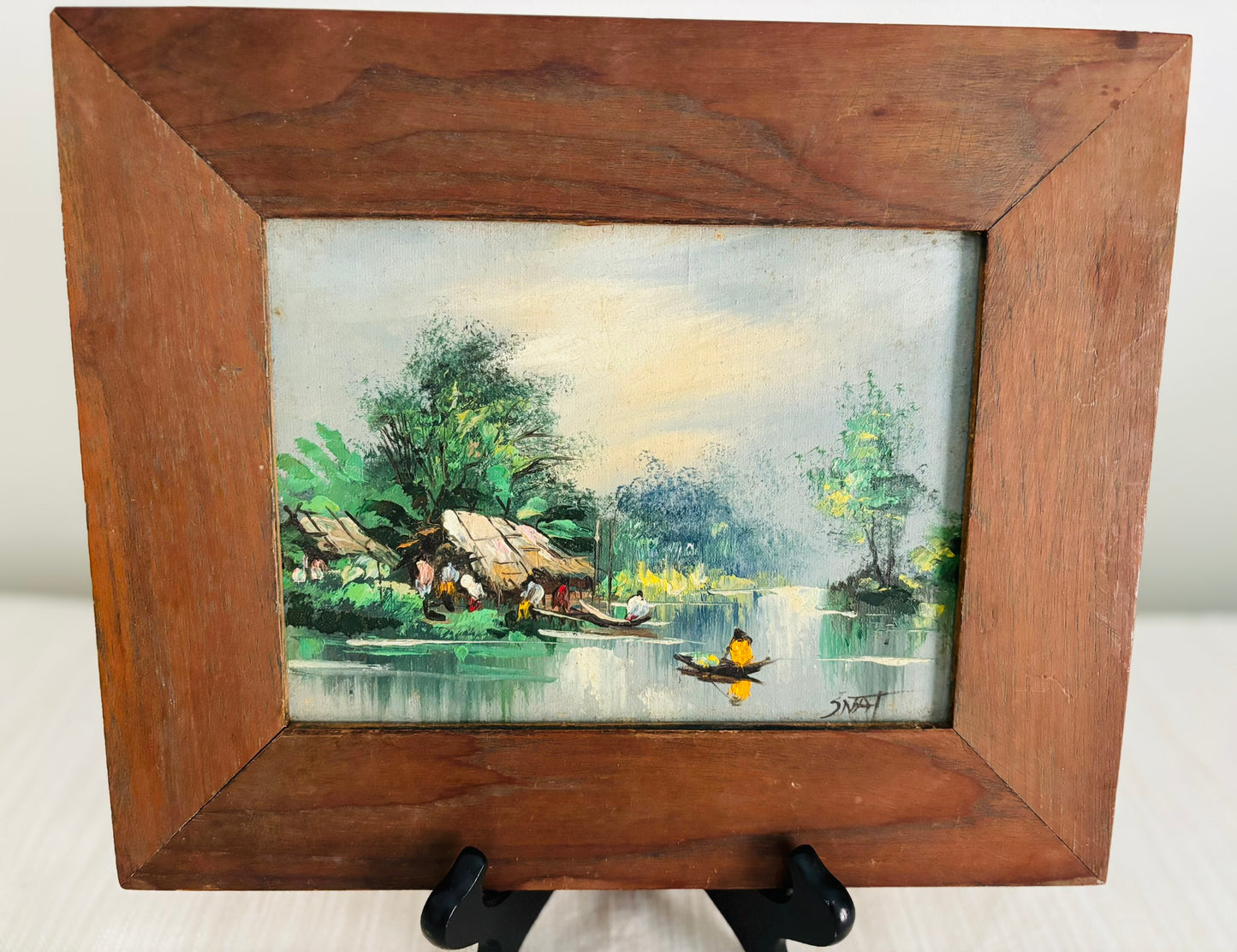 Framed Pretty village painting 9.5 h x 11.5 w