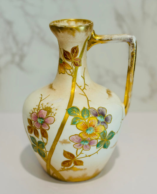Royal Bonn Porcelain Pitcher (cream with gold and flowers) 6 h