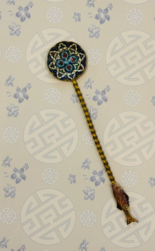 Vintage Cloisonne Brass Spoon 6.75 long