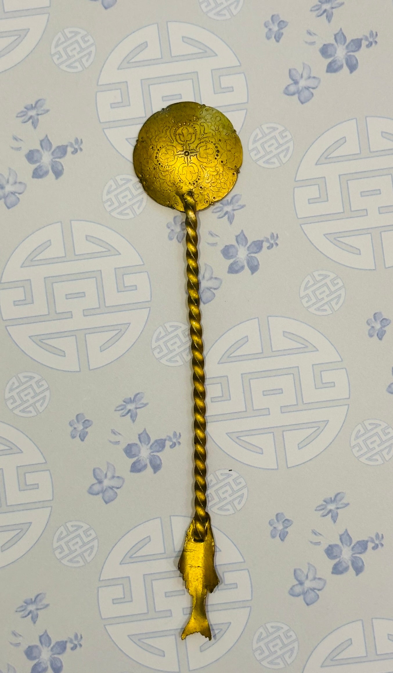 Vintage Cloisonne Brass Spoon 6.75 long