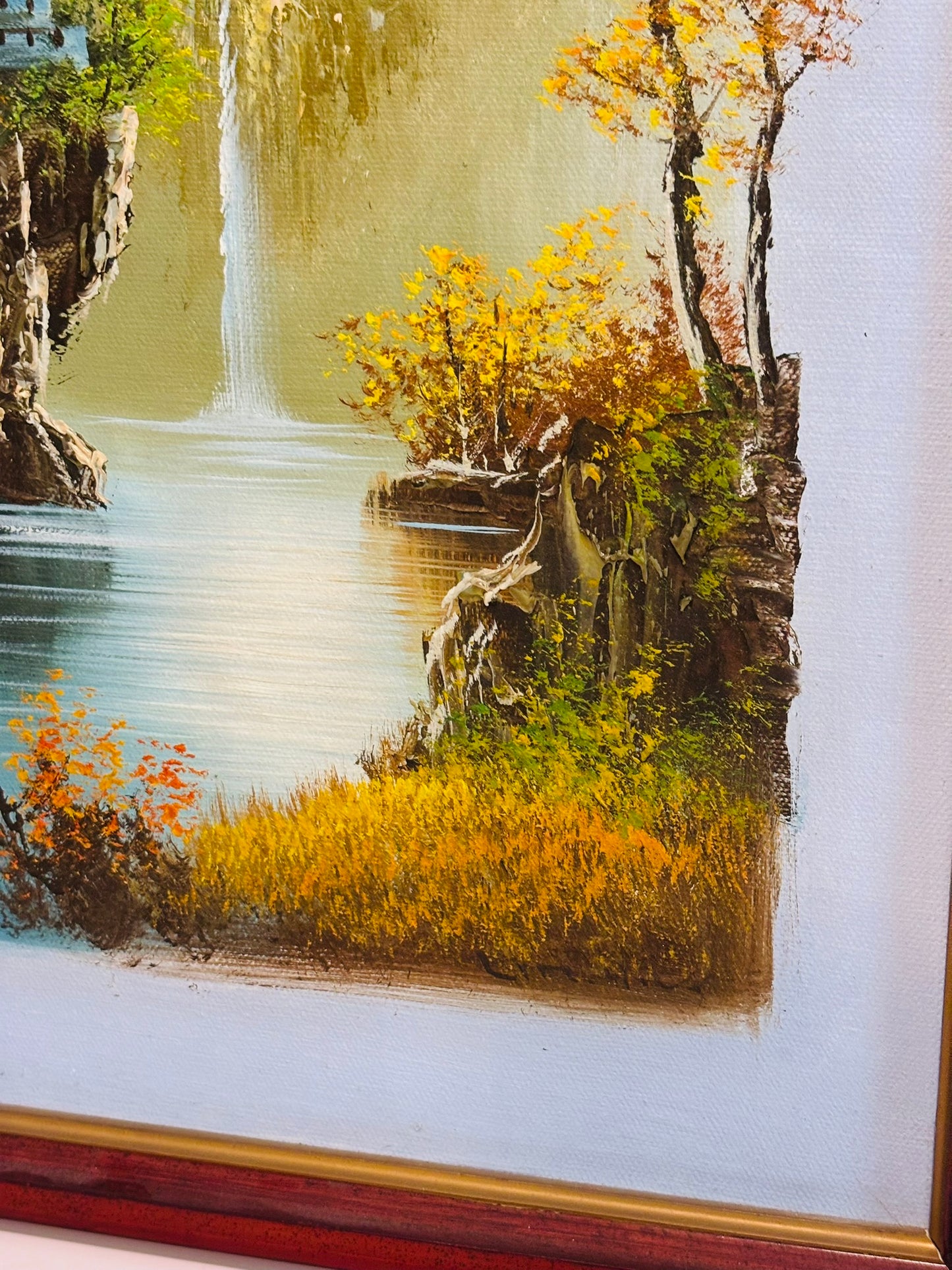 Tall blue pagoda painting 12.75 w x 21 h Sun Jin Hee