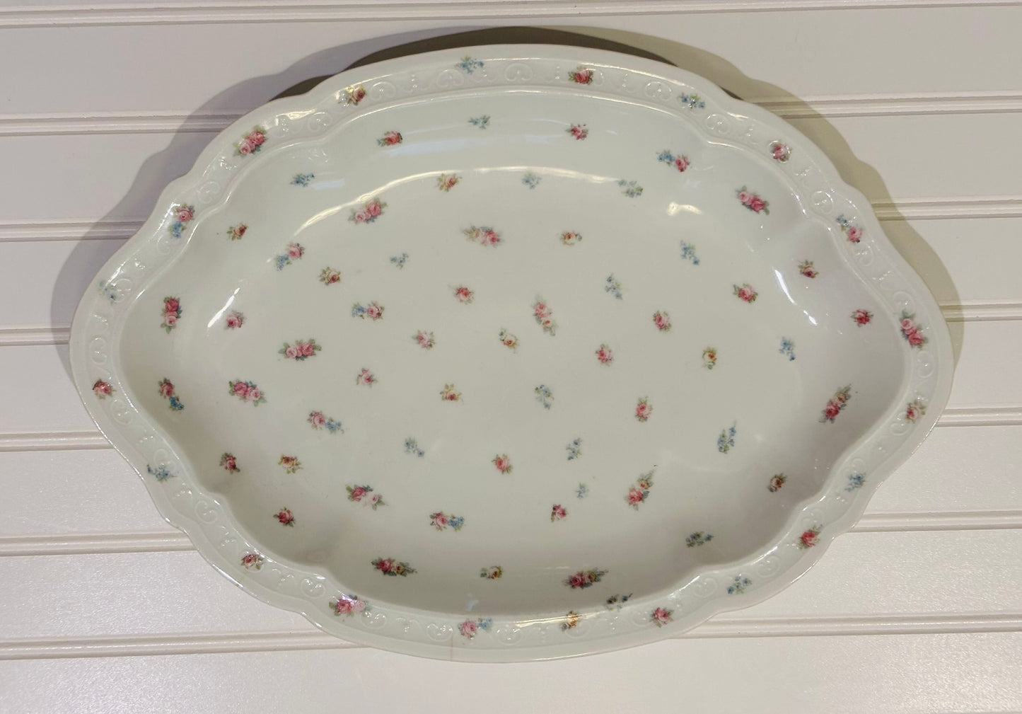 Royal white/floral platter  16 x 11 x 2