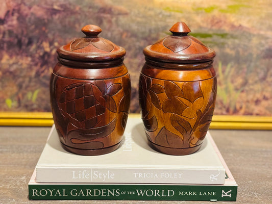 2 Wood Ginger Jars 8 x 4.5