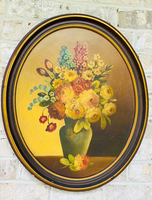 Antique Oval floral oil painting  21 x 25