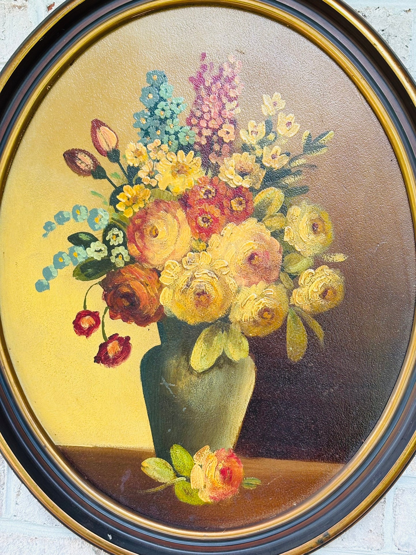 Antique Oval floral oil painting  21 x 25