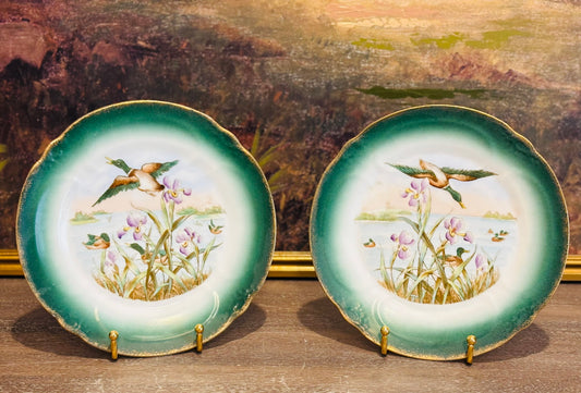 Set of 3 vintage green duck plates 8.5 w each