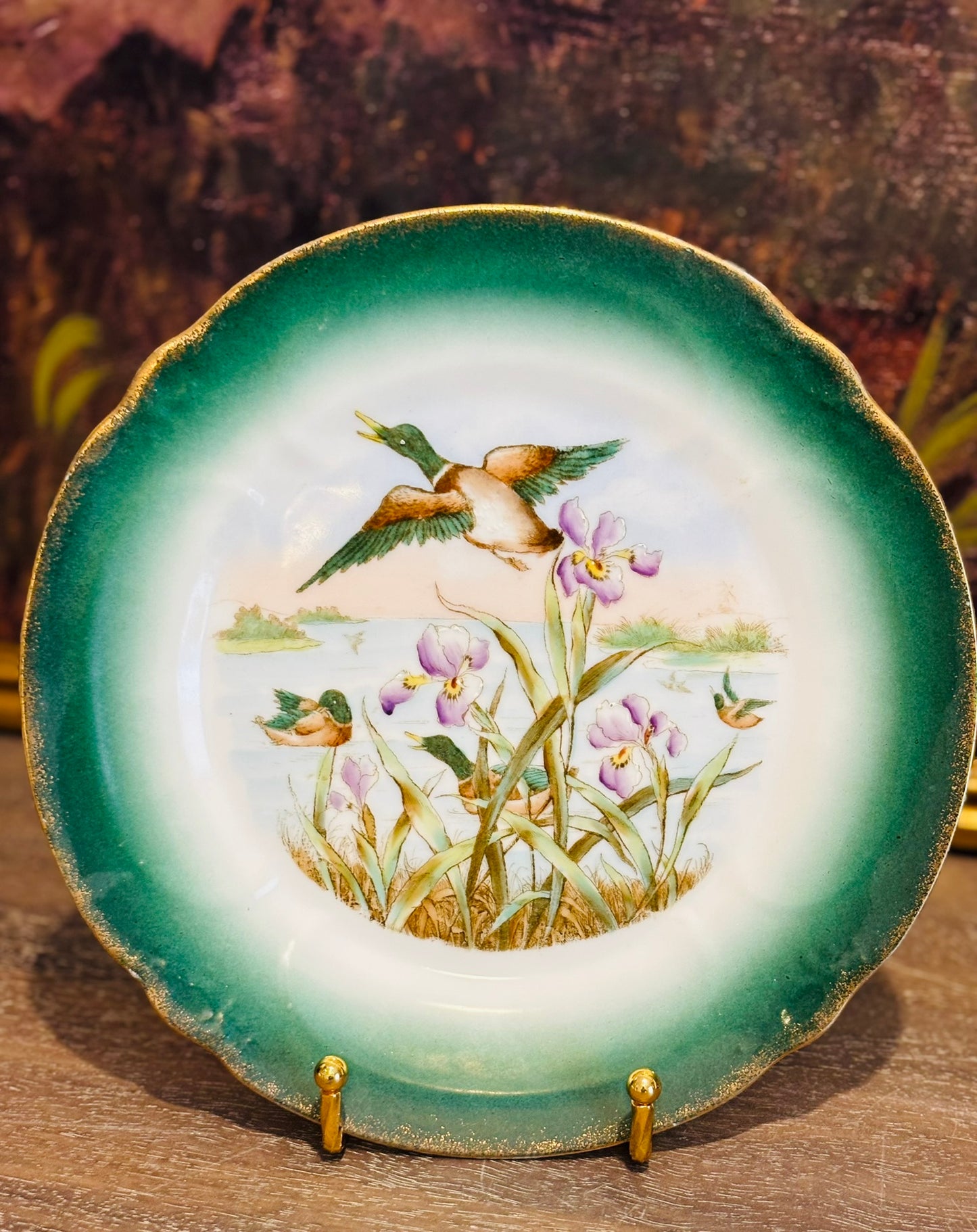 Set of 3 vintage green duck plates 8.5 w each