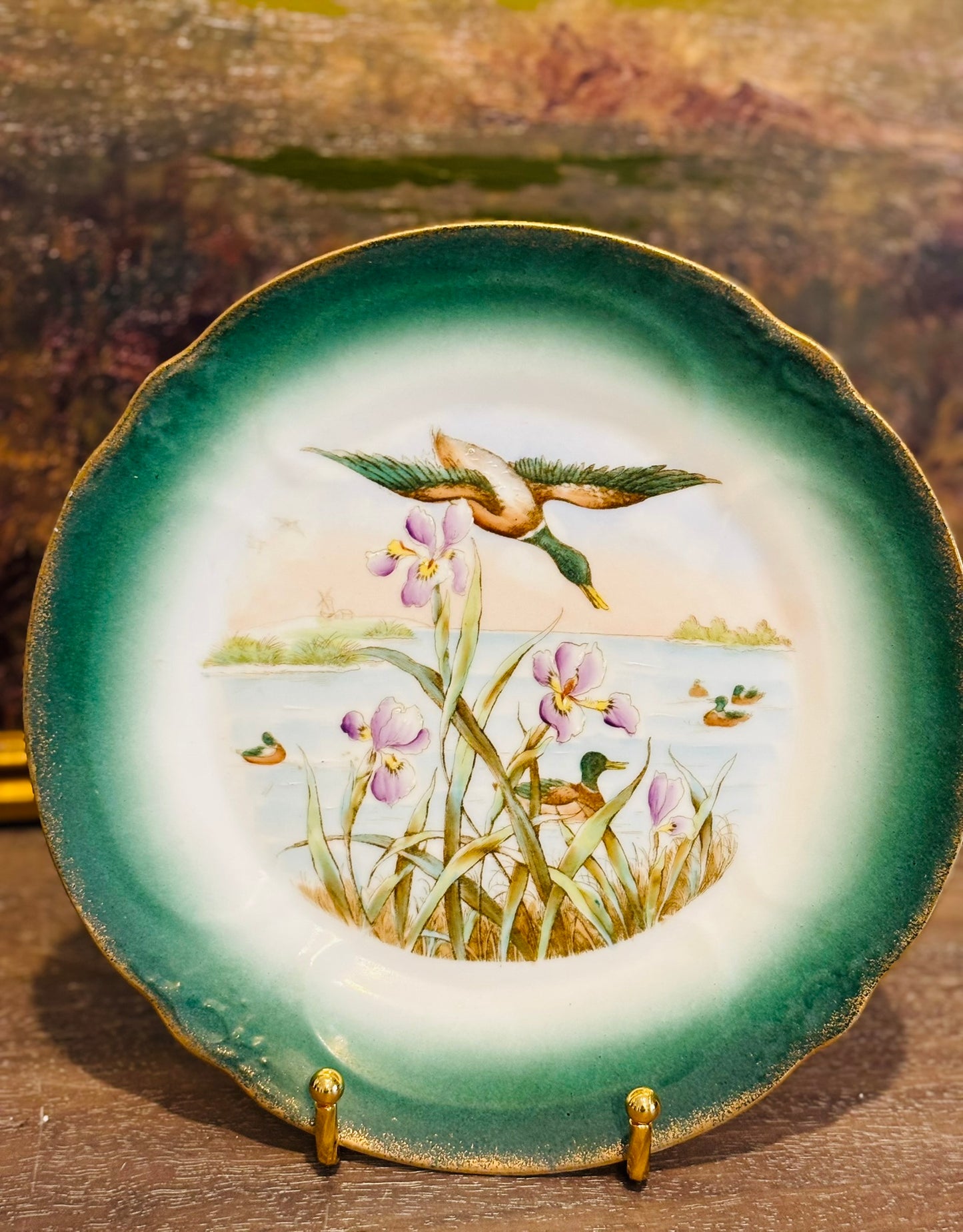 Set of 3 vintage green duck plates 8.5 w each